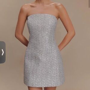 MESHKI - Gala Strapless Tweed Mini Dress - Silver - NWT - Size Large